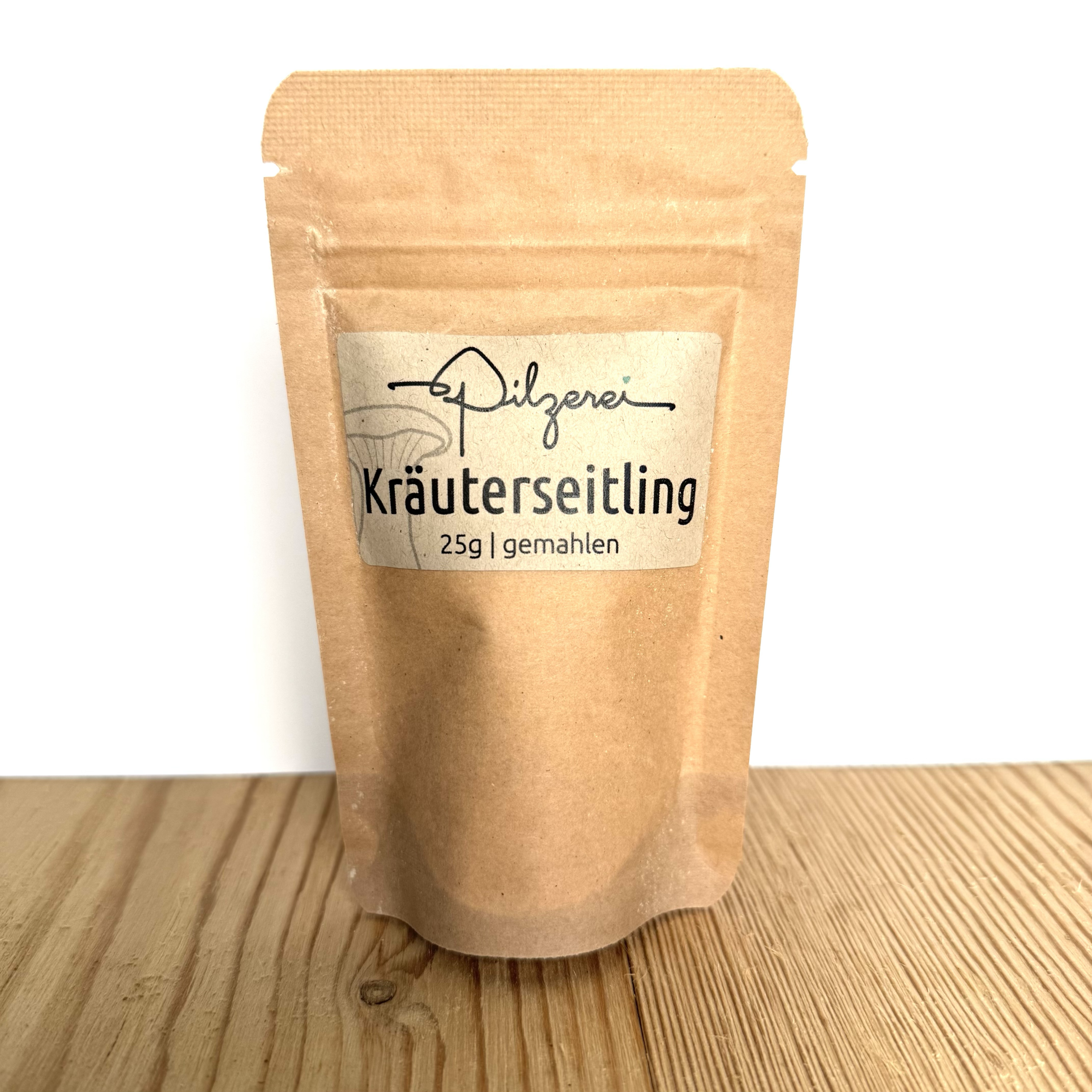 Kräuterseitling (Pleurotus eryngii) getrocknet, gemahlen im Beutel